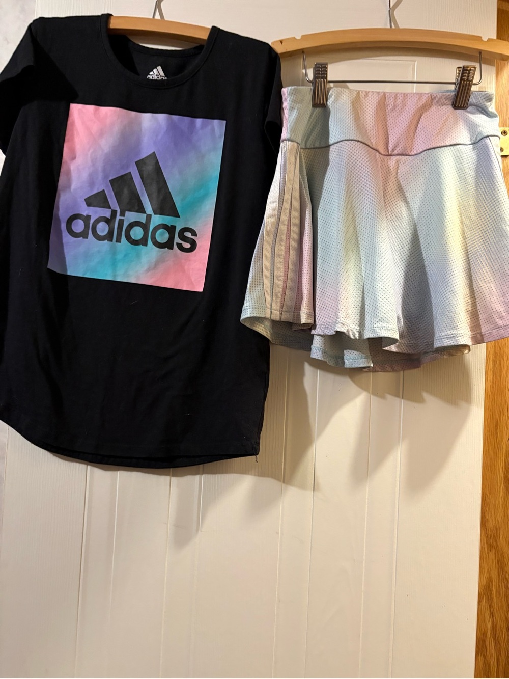 adidas Girls Black Tee with Pastel Rainbow Skort